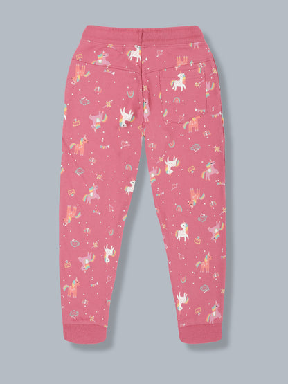 Girls Unicorn Print Jogger Track Pant- Dark Mauve