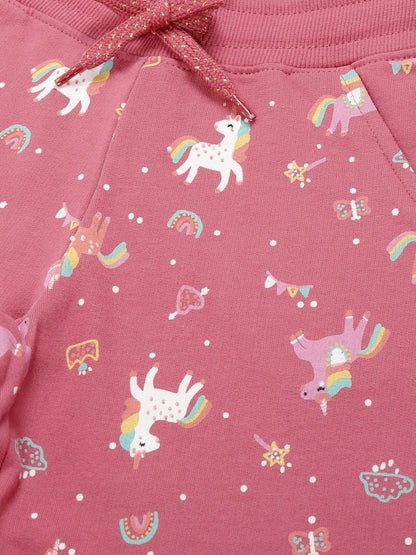 Girls Unicorn Print Jogger Track Pant- Dark Mauve