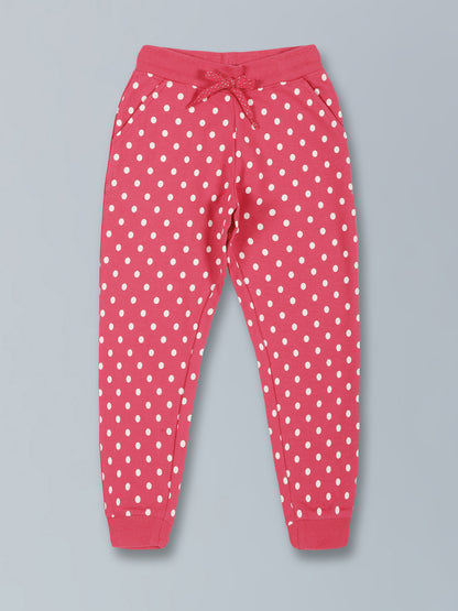 Girls Polka Print Jogger Track Pant- Magenta
