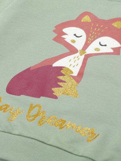 Girls Day Dreamer print Round neck Pullover Sweatshirt- Blue