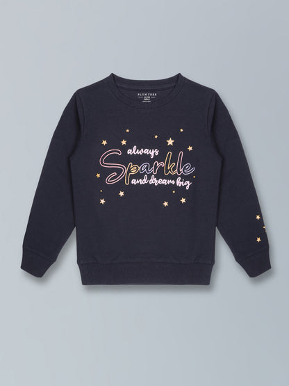 Girls Star print Round neck Pullover Sweatshirt- Navy