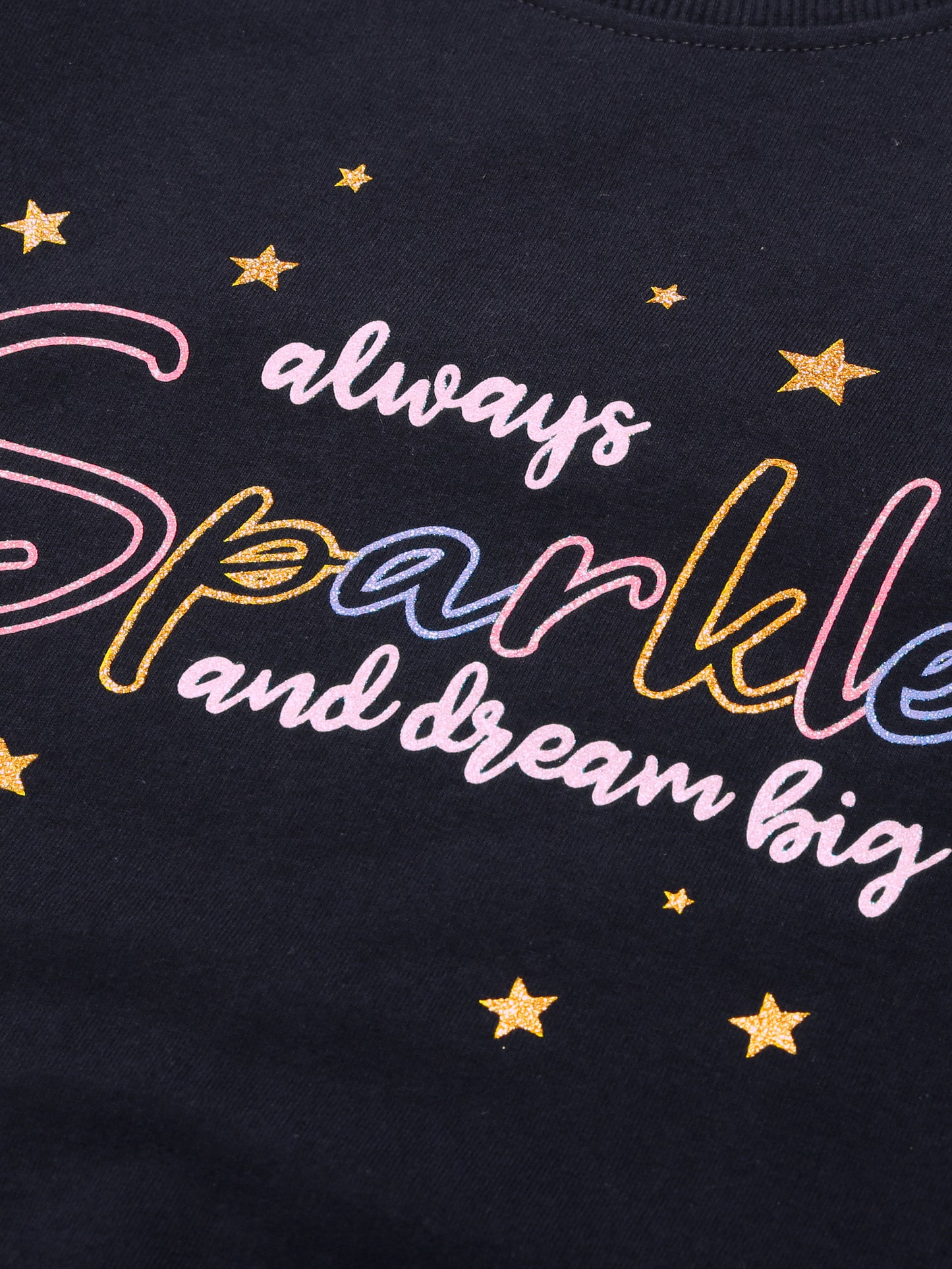 Girls Star print Round neck Pullover Sweatshirt- Navy