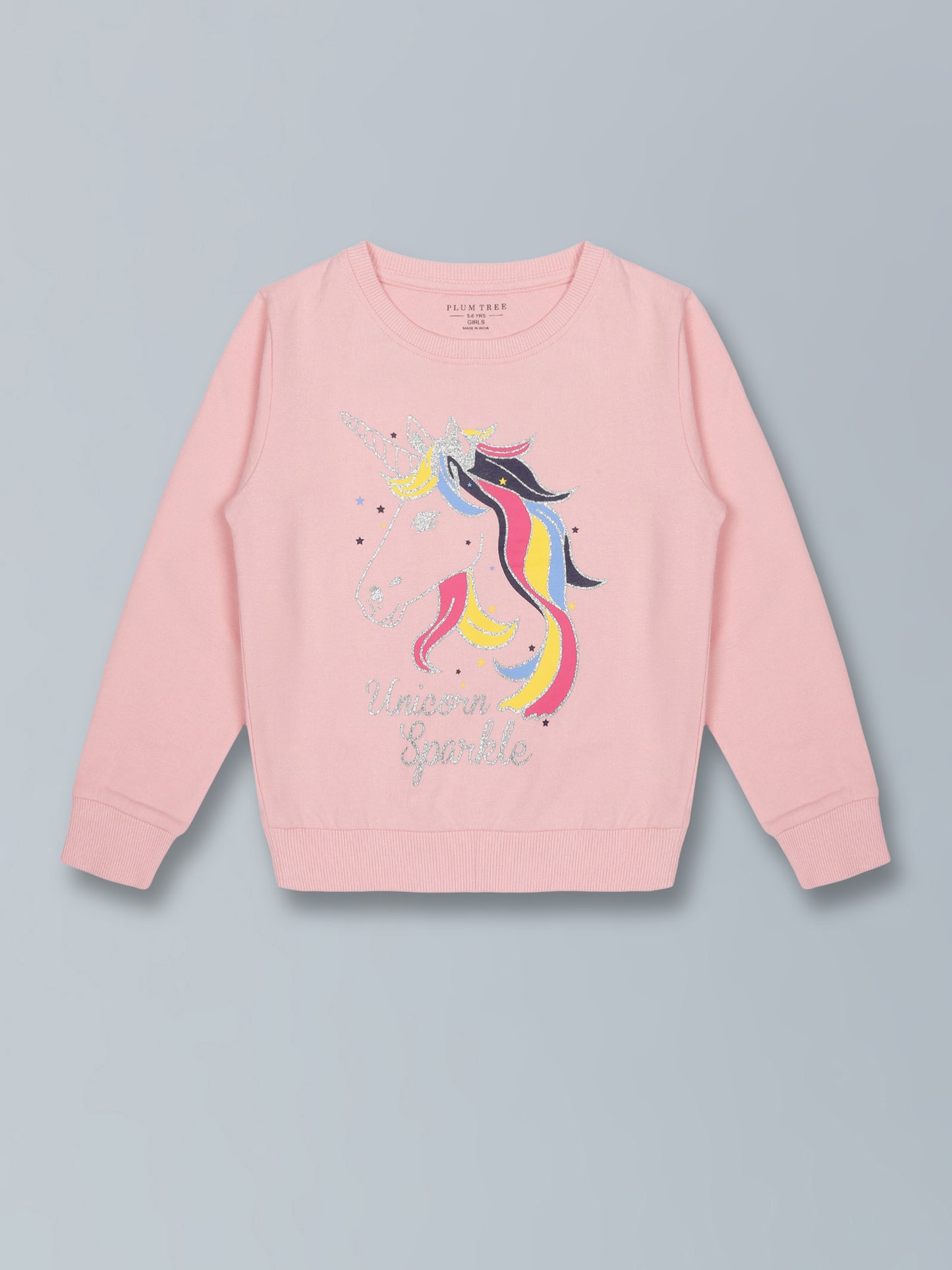 Girls Unicorn Round neck Pullover Sweatshirt- Pink