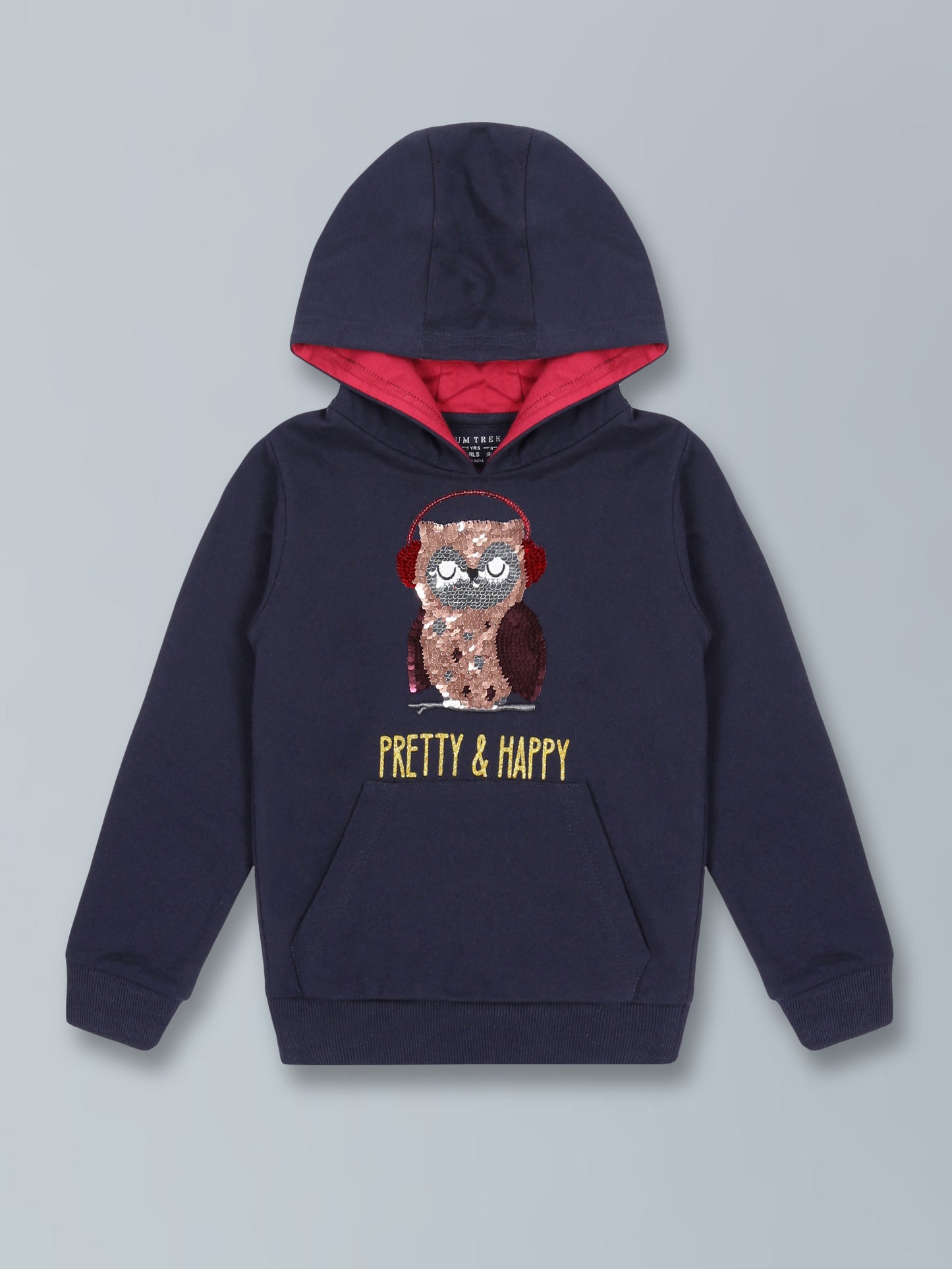 Girls Pretty Print Hoodie Sweatshirt- Navy