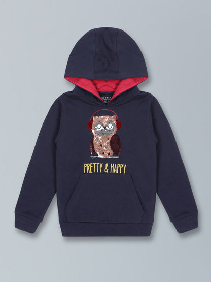 Girls Pretty Print Hoodie Sweatshirt- Navy