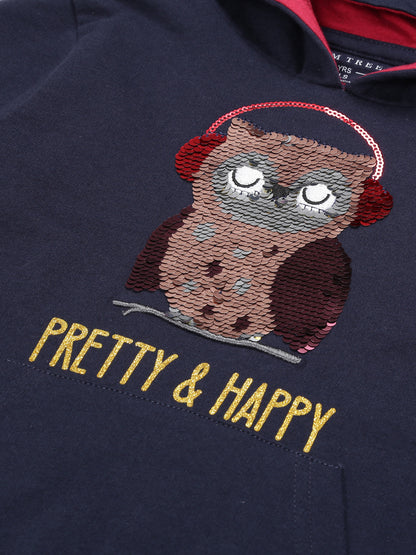 Girls Pretty Print Hoodie Sweatshirt- Navy