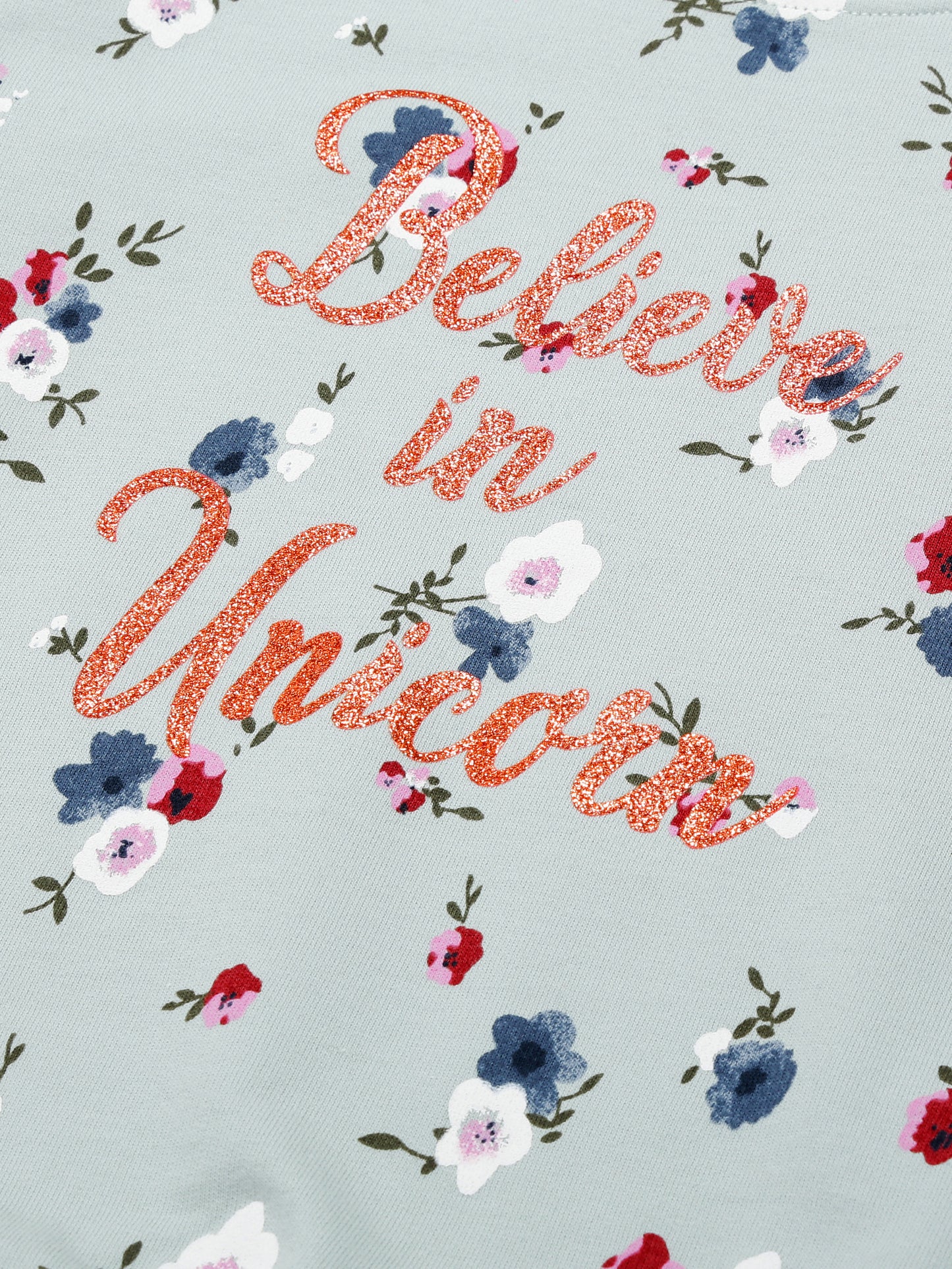 Girls Floral print Round neck Pullover Sweatshirt- Green