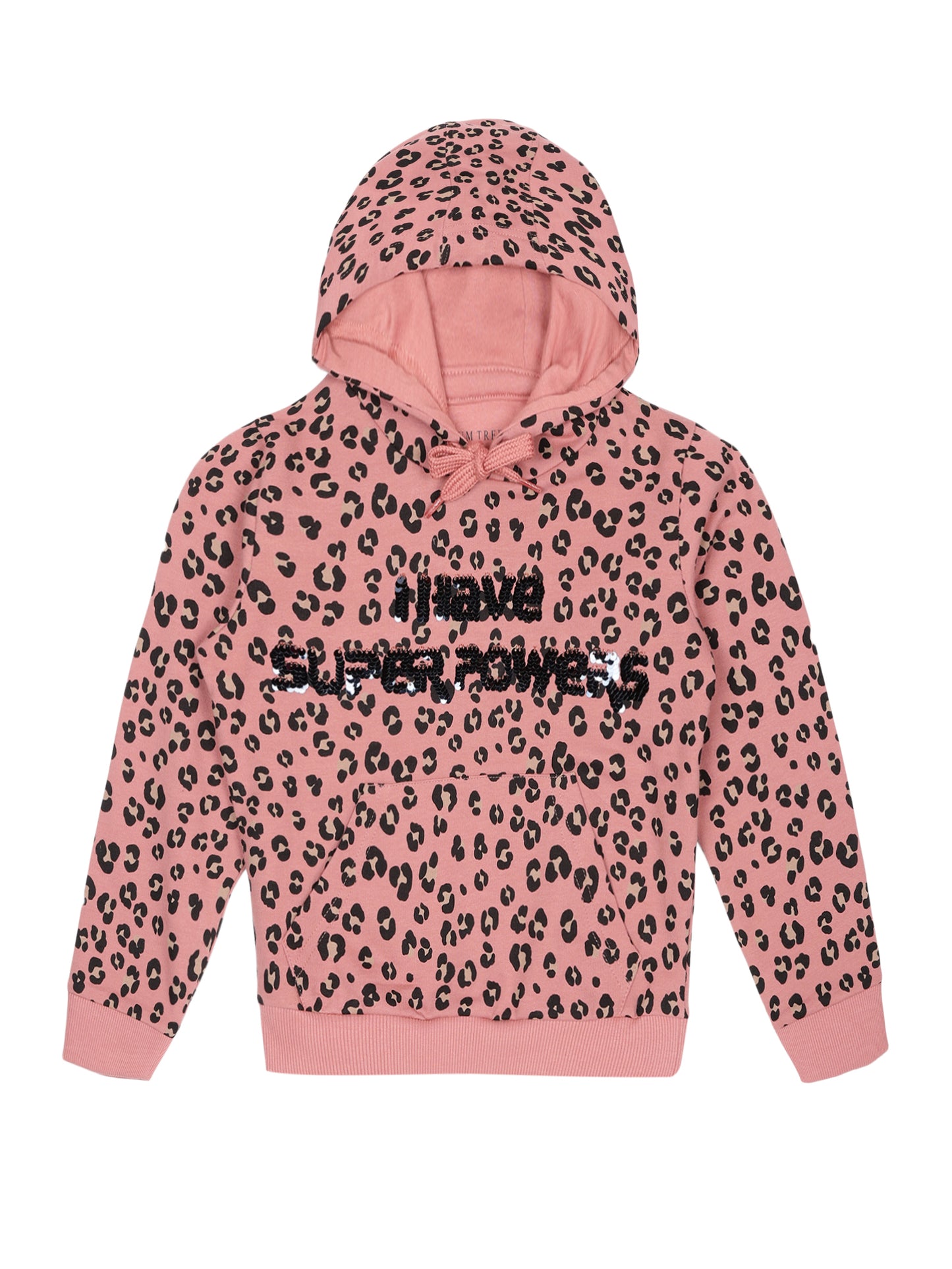 Girls Super Power Print Hoodie Sweatshirt- Pink