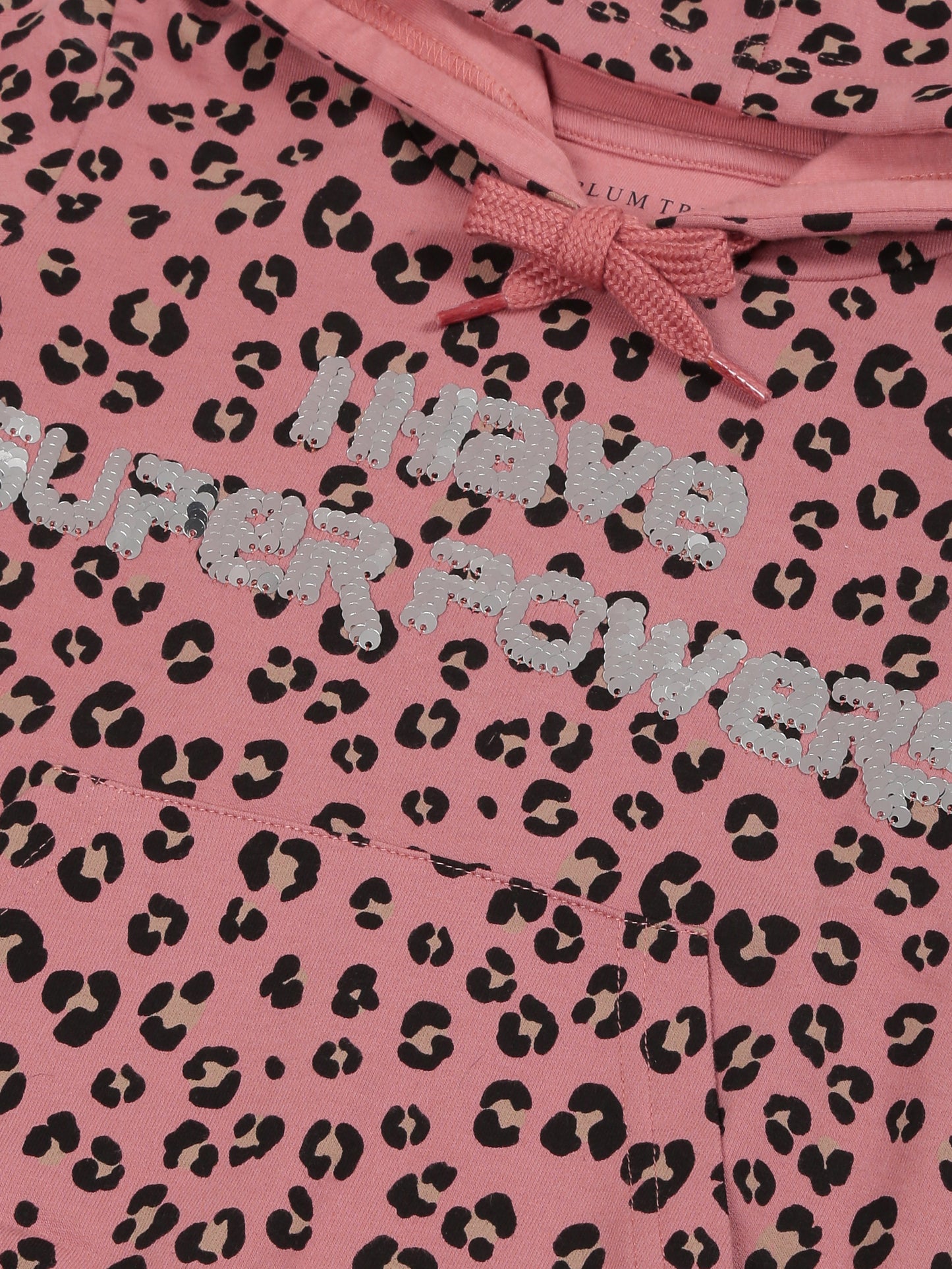 Girls Super Power Print Hoodie Sweatshirt- Pink