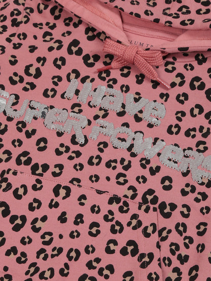 Girls Super Power Print Hoodie Sweatshirt- Pink