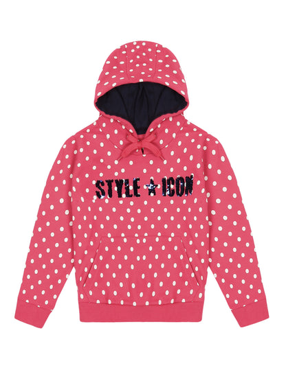 Girls Polka Print Hoodie Sweatshirt- Pink