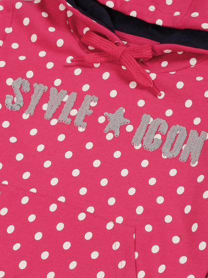 Girls Polka Print Hoodie Sweatshirt- Pink