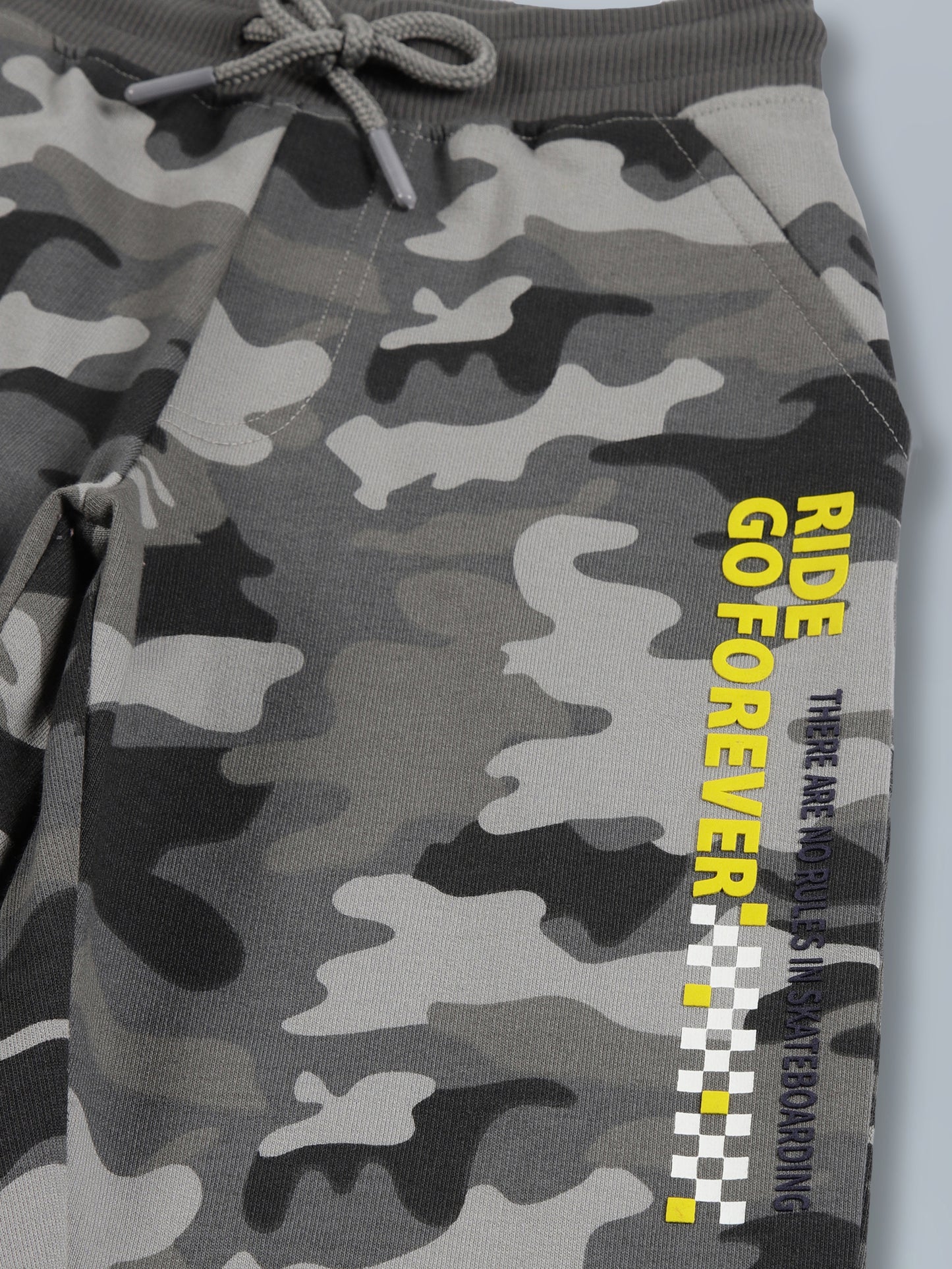 Boys Gery Camo AOP & Ride Forever Print sweatshirt fabric Cotton Jogger- Grey Melange