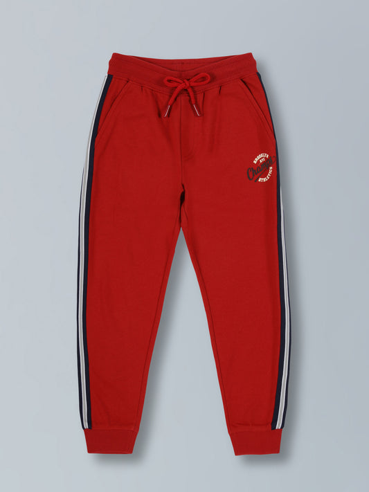 Boys Champs Athletics Print Cotton Jogger- Winter Red