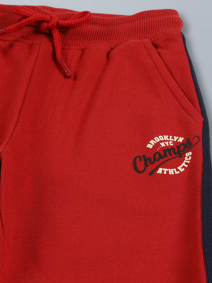 Boys Champs Athletics Print Cotton Jogger- Winter Red