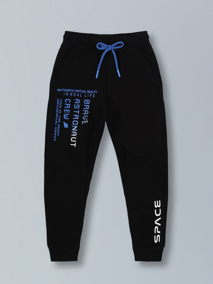 Boys Brave Astronaut Print Cotton Jogger - Black