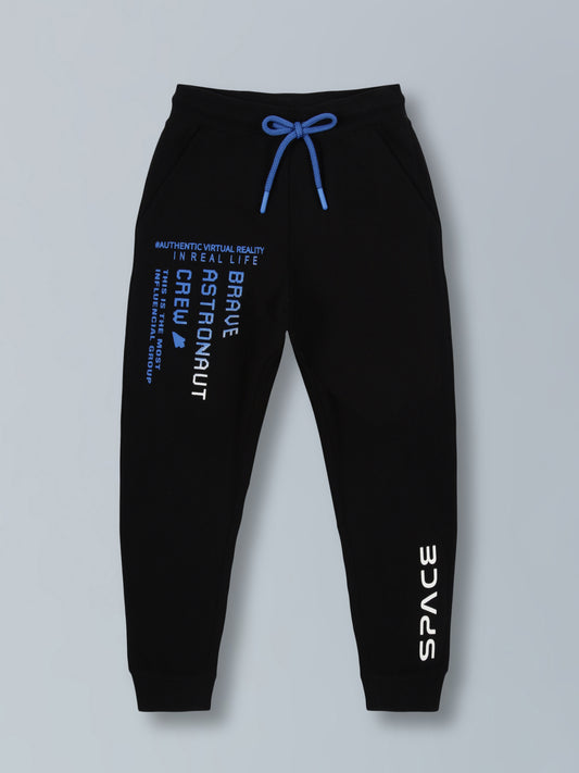Boys Brave Astronaut Print Cotton Jogger - Black