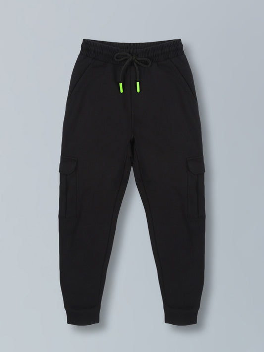 Boys Cargo Pocket Cotton Jogger - Black