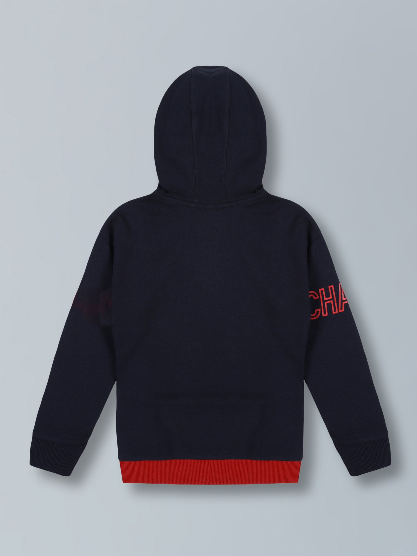 Never Give Up Print Hooded Cotton Sweatshirt- Navy / Winter Red