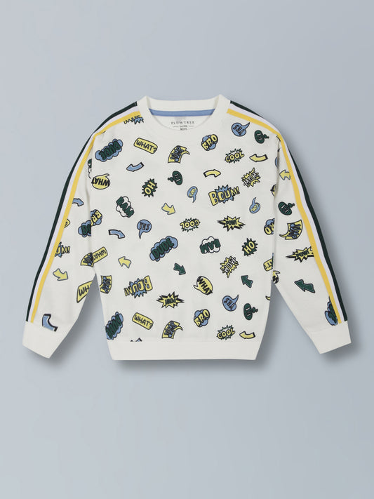 All Over Print Crew Neck Cotton Pull over Sweatshirt- Off white