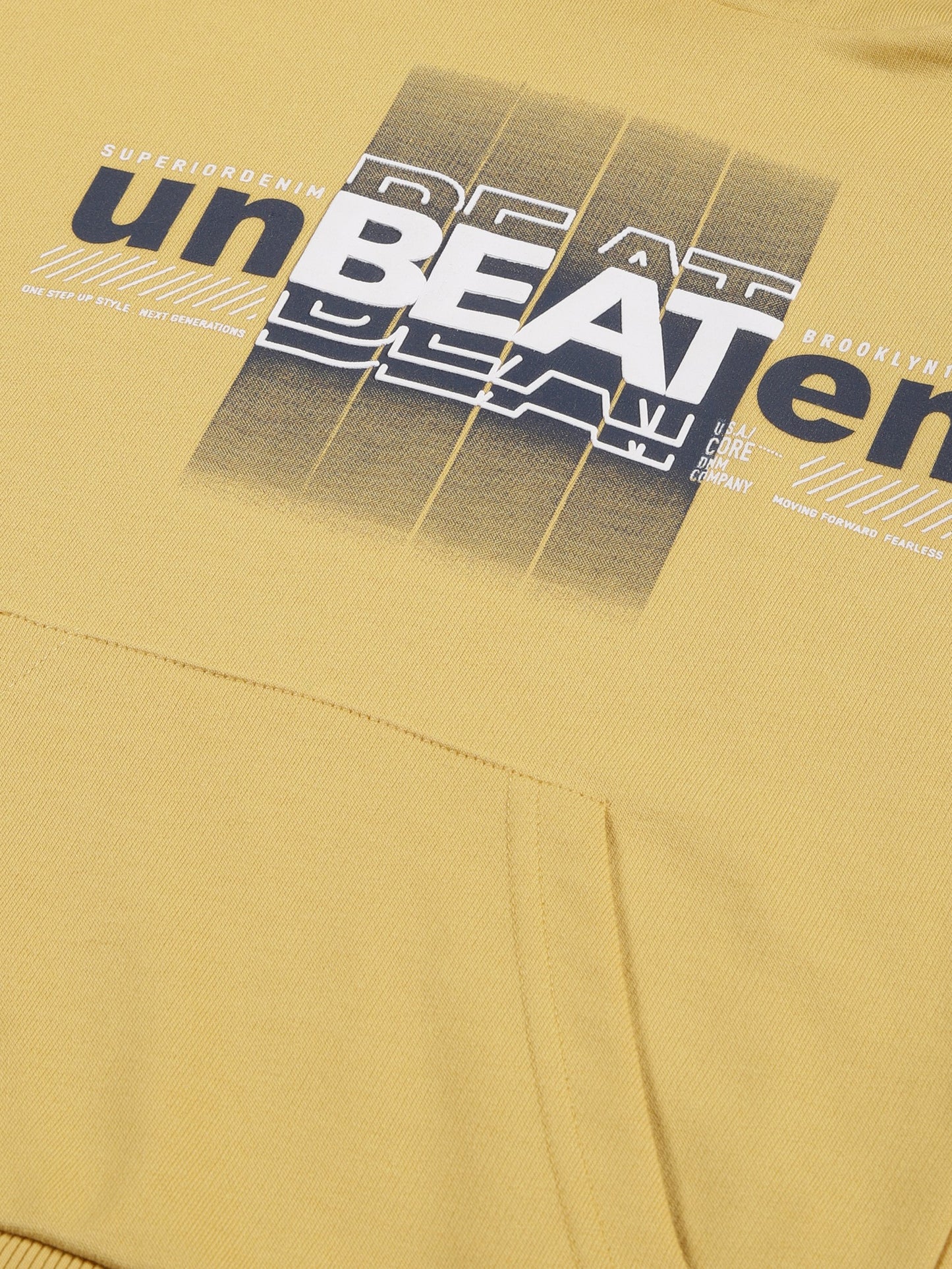 Unbeaten Print  Hooded Cotton Sweatshirt- Mango/Navy