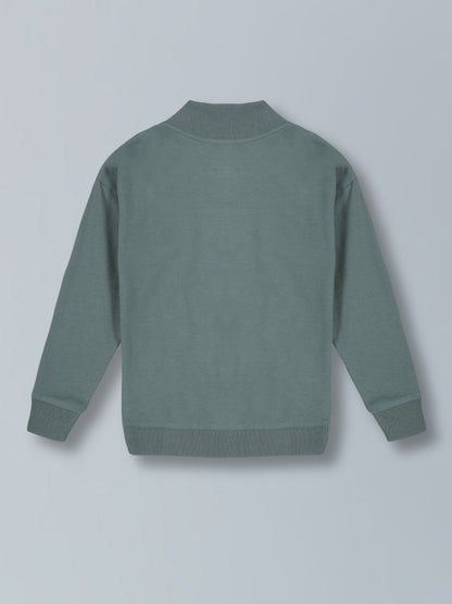 Solid Half Zipper Cotton Sweatshirt- Summer Green