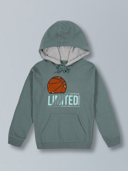 Limited Edition Sequence Print  Hooded Cotton Sweatshirt- Summer green