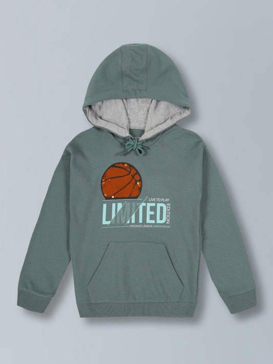 Limited Edition Sequence Print  Hooded Cotton Sweatshirt- Summer green