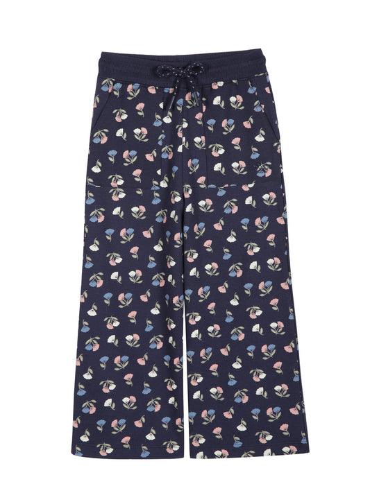 Flower AOP & Crown Stone wide legTrouser  - Mid Navy