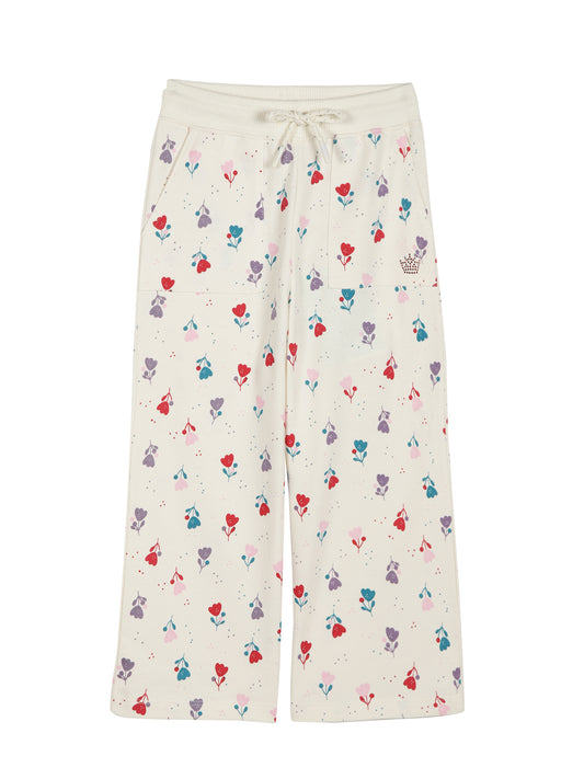 Flower AOP & Crown Stone wide legTrouser  - vanilla