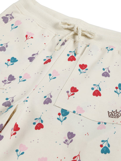 Flower AOP & Crown Stone wide legTrouser  - vanilla