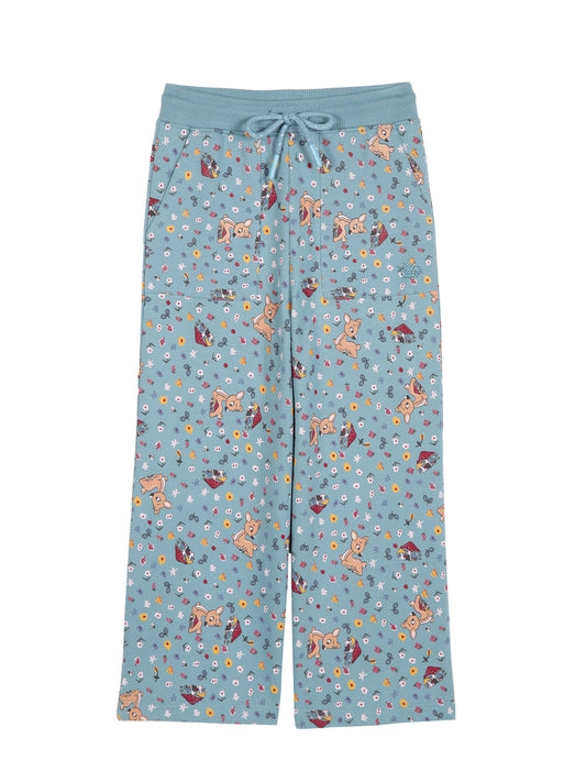 Deer AOP & Crown Stone wide legTrouser  - Teal Blue