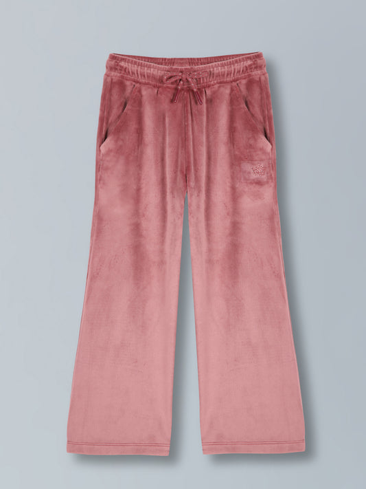Girls Crown Stone wide leg relaxed Fit Cotton Trouser - Winter pink