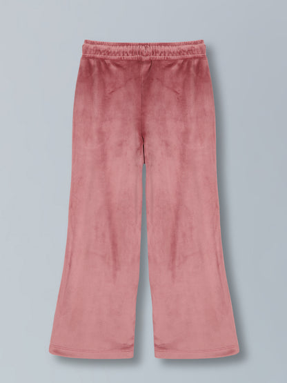 Girls Crown Stone wide leg relaxed Fit Cotton Trouser - Winter pink