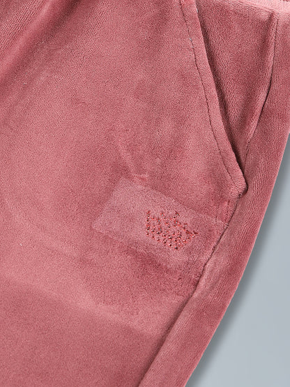 Girls Crown Stone wide leg relaxed Fit Cotton Trouser - Winter pink