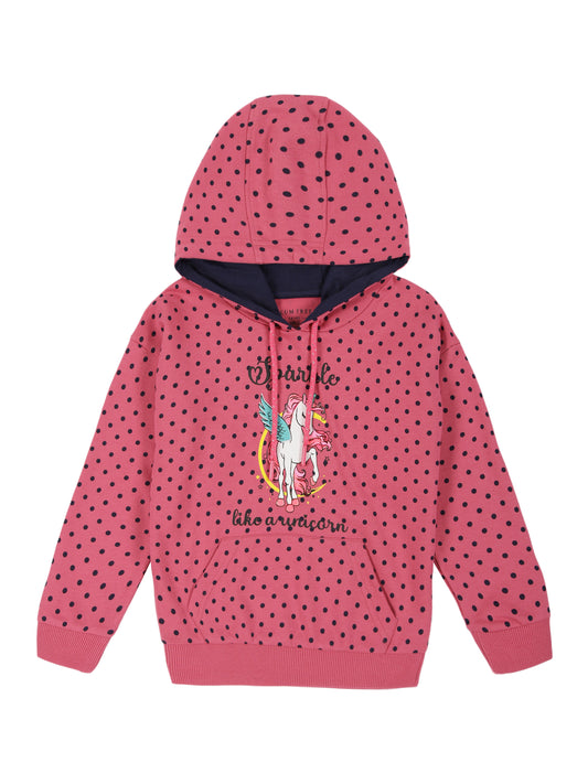 Polka AOP & Sparkle Like A Unicorn Hooded sweatshirt  - Lovely Pink