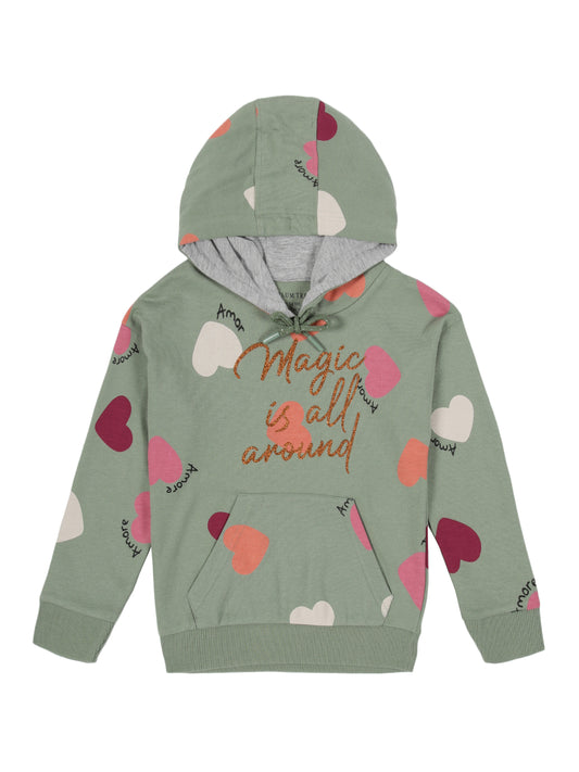 Heart AOP & Magic Is AOP Hooded sweatshirt  - Moss Green