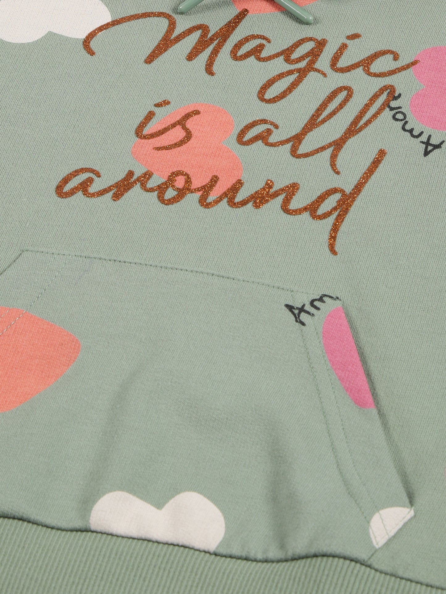 Heart AOP & Magic Is AOP Hooded sweatshirt  - Moss Green