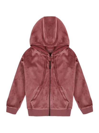 Crown Stone Velour Zip Through Hoodie - Winter Pink