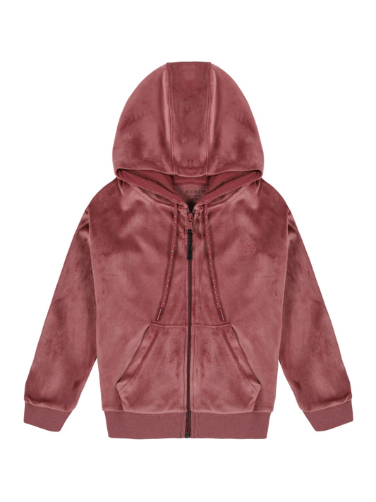 Crown Stone Velour Zip Through Hoodie - Winter Pink