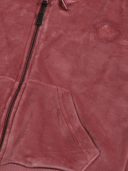 Crown Stone Velour Zip Through Hoodie - Winter Pink
