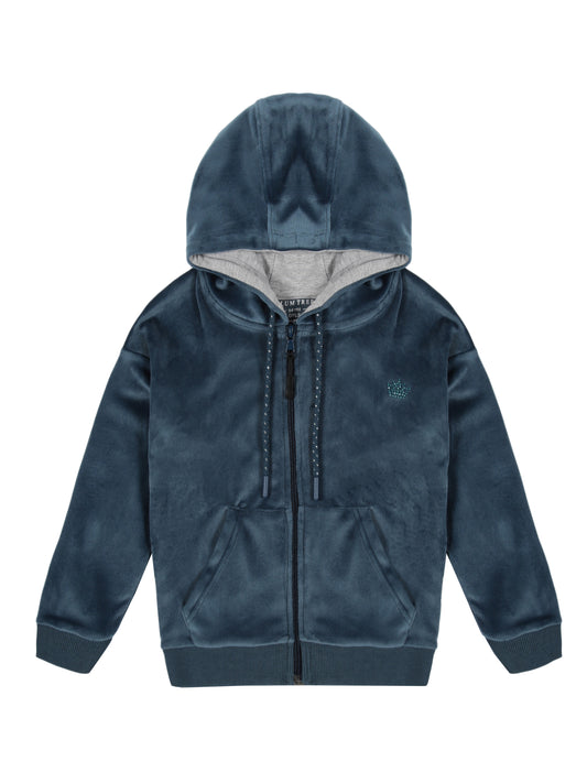 Crown Stone Velour Zip Through Hoodie - MidNight Blue