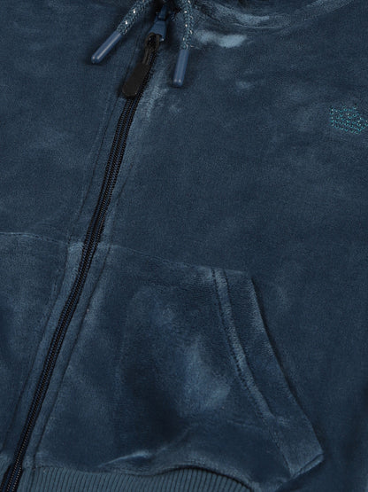 Crown Stone Velour Zip Through Hoodie - MidNight Blue