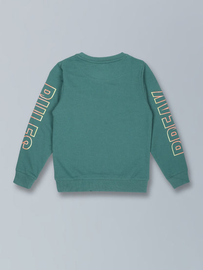 Boys Enjoy Everyday Print Round neck Pullover Sweatshirt- Green