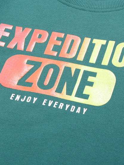 Boys Enjoy Everyday Print Round neck Pullover Sweatshirt- Green