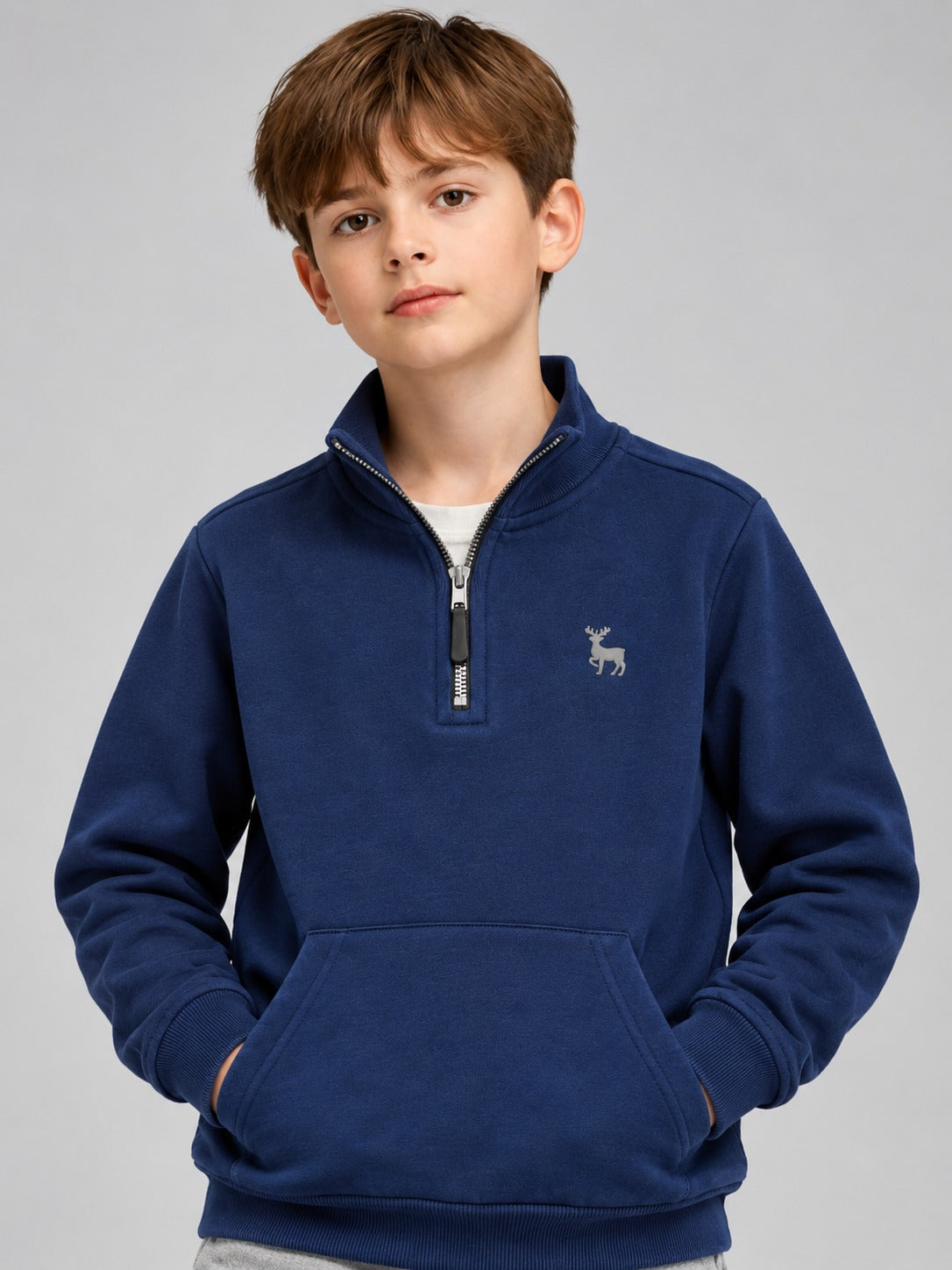 Boys Premium Soft Cotton Full Sleeve Half Zipper Hi-Neck Sweatshirt