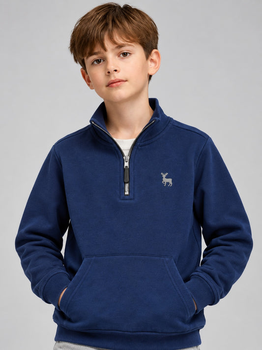 Boys Premium Soft Cotton Full Sleeve Half Zipper Hi-Neck Sweatshirt