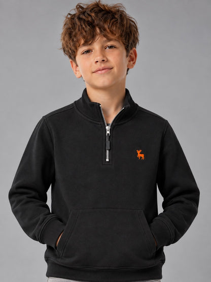 Boys Premium Soft Cotton Full Sleeve Half Zipper Hi-Neck Sweatshirt