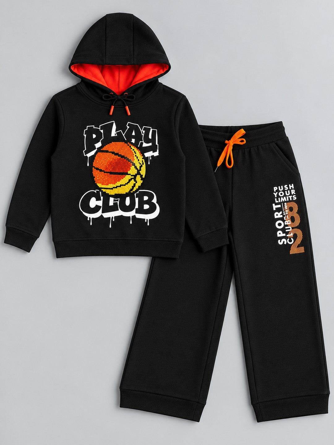 Boys Premium Soft Cotton Printed Hooded Sweatshirt and Jogger Set