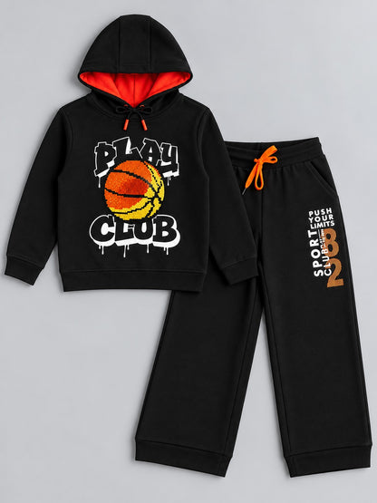 Boys Premium Soft Cotton Printed Hooded Sweatshirt and Jogger Set